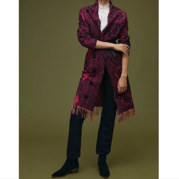 Anthropoligie Vilagallo Abstract Fringe Wool Blend Sweater Womens Size Small - Picture 3 of 8